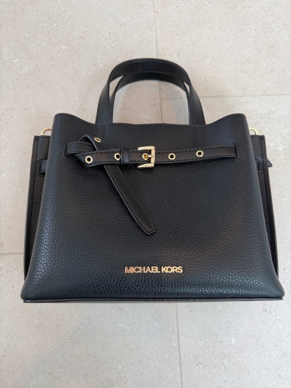 Michael Kors Black Pebbled Leather Satchel with Gold Hardware